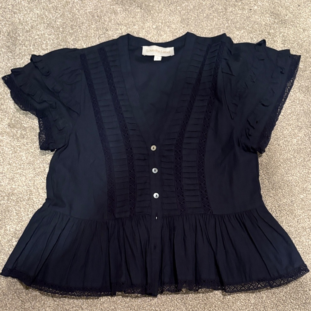 Love the Label Navy Ruffle Sleeve Blouse